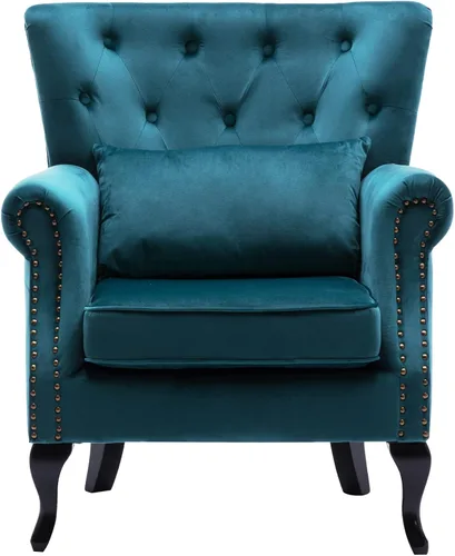 Vista 14 de chairus Silla de Acento Moderna de Mediados de Siglo con Otomana, Cómoda Silla Individual de Sofá de Lino con Botones Capitoné Sillón Orejero