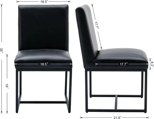 Vista 2 de BESTANO Sillas De Comedor - Juego de 2 sillas de comedor modernas negras tapizadas de piel sintética para cocina y comedor con marco de metal negro
