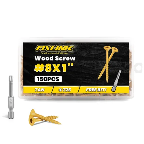 Vista 31 de Tornillos de madera de 1 pulgada, tornillos de cubierta FIXLINK #8 x 1, 150 piezas, con revestimiento epoxi, T25 Star Bit con revestimiento