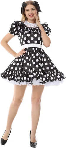 Vista 5 de Sissy - Vestido corto de raso con estampado de lunares blancos