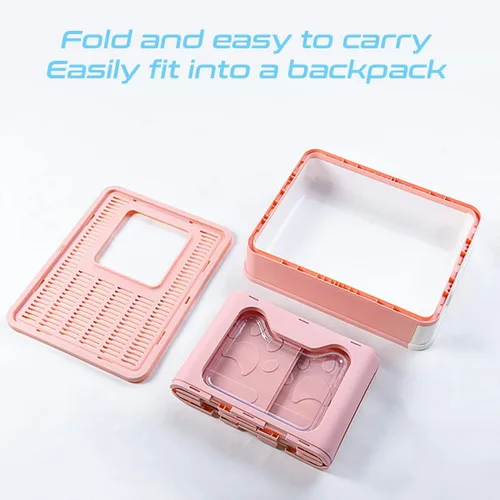 Vista 7 de Caja de arena para gatos, caja de arena plegable grande para gatos con tapa para gatos, estructura de cajón, inodoro y cuchara de arena para gatos