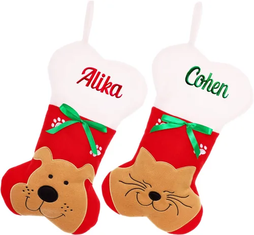 Vista 13 de Calcetín de Navidad Personalizado Grande Tejido Personalizado Bordado con Nombre Calcetín de Navidad para Familia Niños Mascotas Decoración