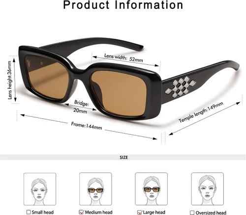 Vista 6 de Appassal Gafas de sol rectangulares de moda para mujer, marco cuadrado retro, Sunnies AP3641