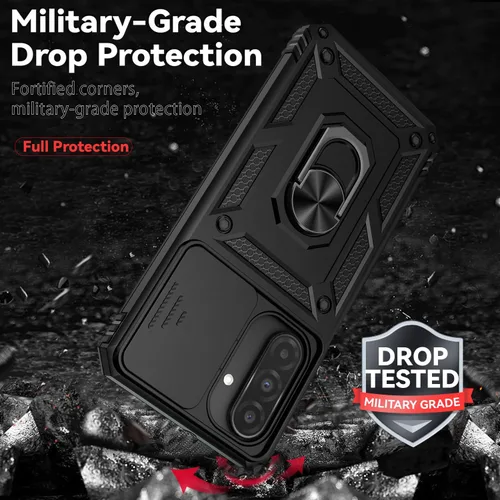 Vista 6 de Funda para Galaxy A26 con cubierta para lente de cámara, protector de pantalla HD, protección contra caídas de grado militar, soporte de anillo