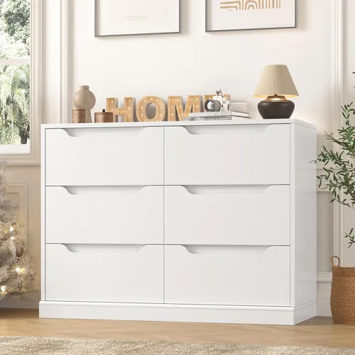 Vista 5 de Hostack - Cómoda moderna de 6 cajones para dormitorio, cómoda doble de madera con almacenamiento, organizador de almacenamiento de madera grande