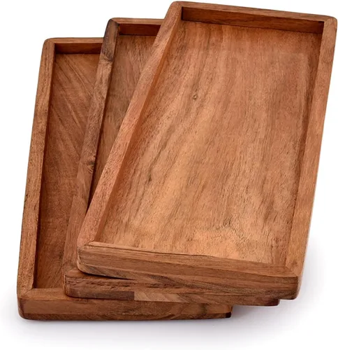 Vista 3 de NIRMAN Platos rectangulares de madera de acacia para decoración del hogar, alimentos, verduras, frutas, embutidos, bandeja para servir aperitivos