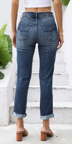 Vista 4 de OFLUCK Jeans de cintura alta para mujer, rasgados, elásticos, recortados