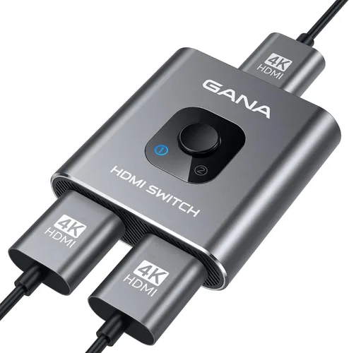 Vista 14 de Interruptor HDMI 4 K a 60 Hz, interruptor HDMI bidireccional de aluminio GANA 2 en 1 salida, concentrador HDMI manual compatible con HD compatible