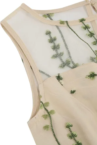 Vista 4 de Vestido de noche de tul con bordado floral para mujer, diseño de ilusión de malla transparente, vintage, cóctel, vestido de fiesta de boda, fiesta