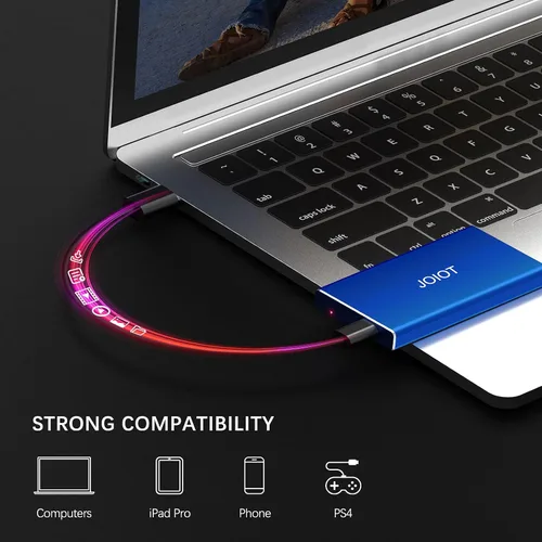 Vista 10 de JOIOT Mini SSD portátil de 500 GB Unidad externa de estado sólido - Hasta 540 MB/s, USB 3.1 Gen 2 SSD externo ultrafino, azul