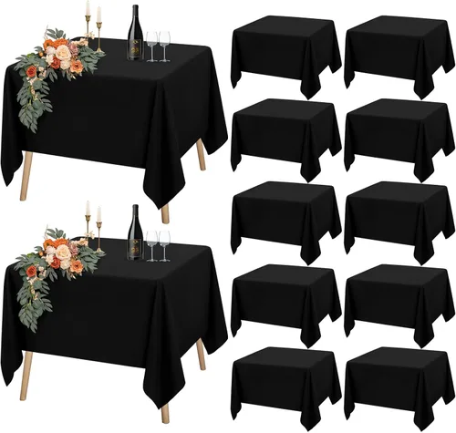 Vista 30 de Paquete de 12 manteles rectangulares beige para mesas de 6 pies de 60 x 102 pulgadas, manteles impermeables beige a granel para bodas, poliéster