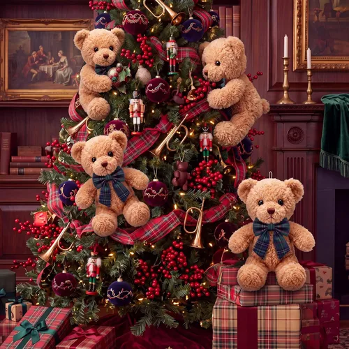 Vista 6 de Chalyna Paquete de 6 ositos de peluche navideños con lazo de terciopelo a Verde