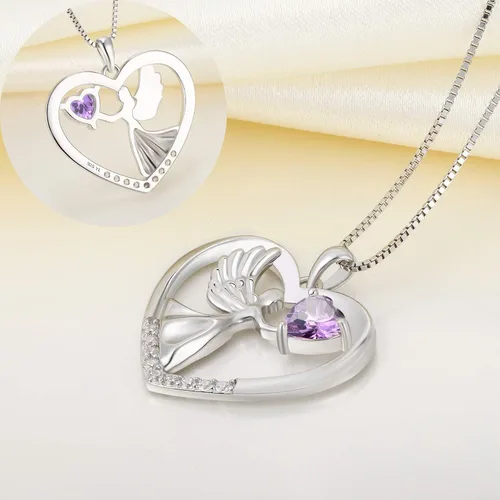 Vista 5 de YL - Collar de plata de ley con forma de corazón con alas de ángel, colgante de amor