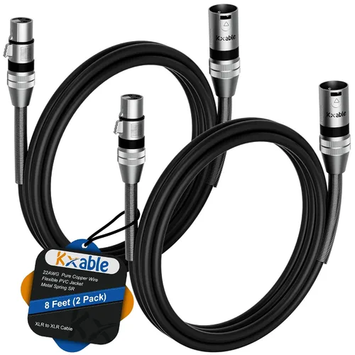 Vista 18 de Cables de micrófono XLR (1 pie, paquete de 2), cable de micrófono balanceado XLR macho a hembra, cordón de altavoz blindado de 3 pines, conectores