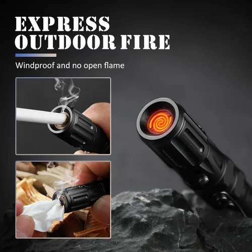 Vista 4 de Bolígrafo táctico de defensa personal militar EDC, negro Glass Breaker, Bottle Opener, Emergency Heater, Multi Tool Survival Pen, For Men Women
