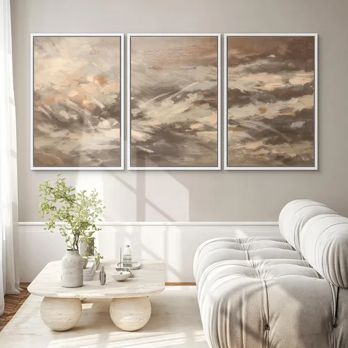 Vista 350 de SIGNWIN Lienzo enmarcado para pared, juego de arte neutro de bosque brumoso, ilustraciones en tono tierra, arte moderno, decorativo, bohemio