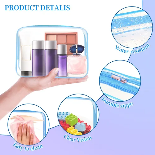 Vista 5 de 24 bolsas de aseo transparentes, bolsa de cosméticos para organizador de maquillaje de viaje, bolsa aprobada por la TSA, multicolor, mediana
