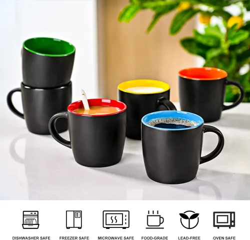 Vista 3 de BYCNZB Juego de tazas de café de cerámica de 11 onzas, tazas de porcelana negra mate, varios colores, tazas para café, té, jugo, cacao, juego de 6