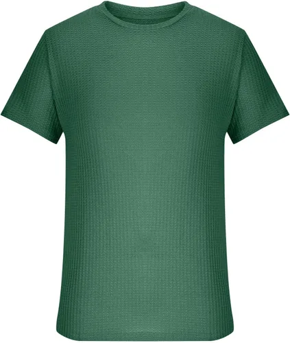 Vista 3 de Kint - Camiseta de manga corta para hombre, de verano, con cuello redondo, casual, color liso, ajuste relajado, camiseta de entrenamiento atlético