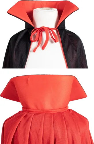 Vista 8 de Vamprie Drácula - Capa para disfraz de Halloween, capa larga reversible con cuello alto y accesorios Capa con máscara blanca