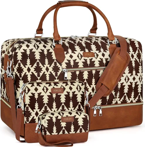 Vista 11 de Bolsa de fin de semana para mujer, bolsa de viaje de nailon, con compartimento para zapatos, tamaño grande 1-beige