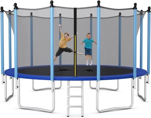 Vista 12 de Giantex Trampolín para niños y adultos, aprobado por ASTM 8, 10, 12, 14, 15, 16 pies, trampolín grande con escalera, tubos de acero de grosor