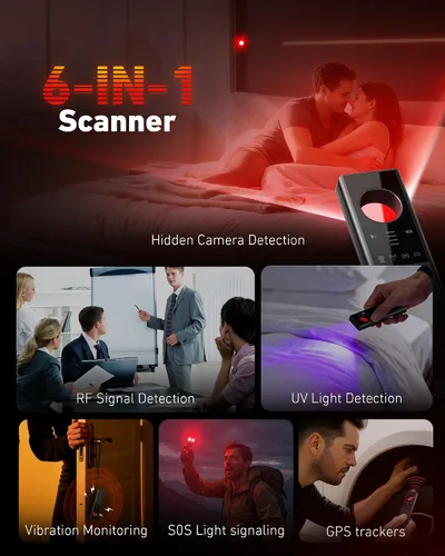 Vista 2 de Detectores de Cámaras Ocultas Anti-Espía - Rastreador GPS y Detector de Micrófonos 6 en 1, Escáner de Señal, Protector de Privacidad Recargable