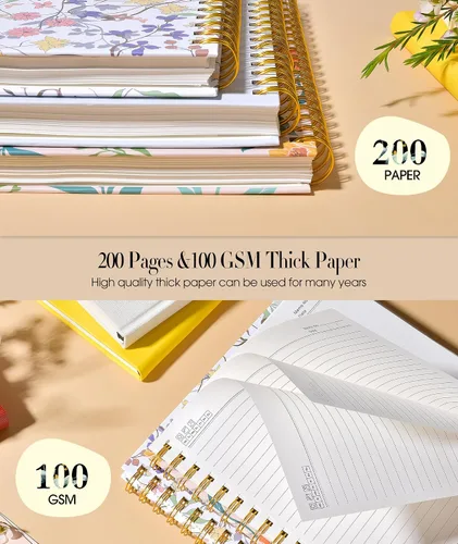 Vista 4 de Cuaderno estético en espiral para mujer, 200 páginas, cuadernos rayados de 8.5 x 11 pulgadas, diarios en espiral grandes de tapa dura A4 con papel