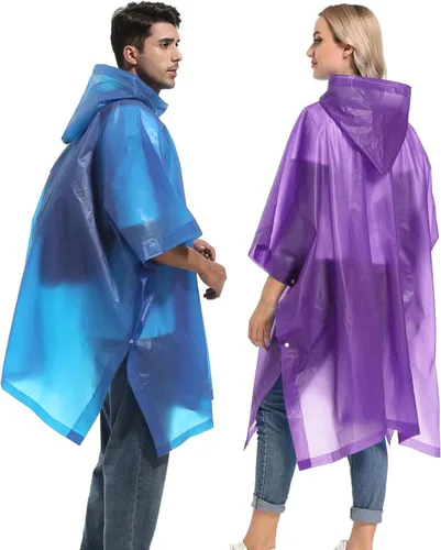 Vista 59 de Ponchos de lluvia reutilizables con capucha con cordón para adultos, abrigo de lluvia grueso impermeable, 2 paquetes