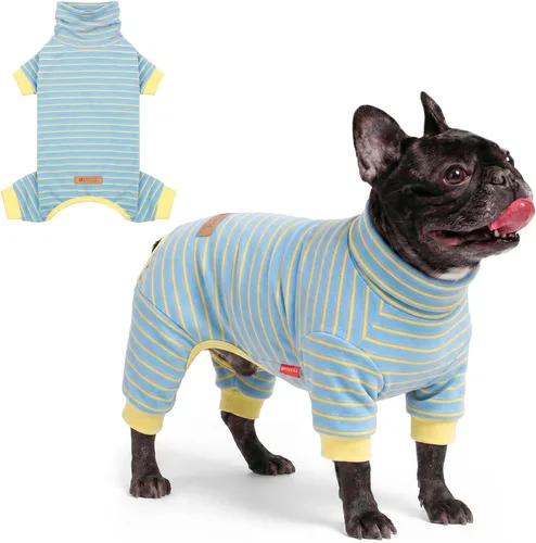 Vista 12 de KYEESE Pijamas para perros pequeños – Suéter elástico de cuello alto, abrigo de material súper suave y cálido con corbatín, pijama para perro 09#