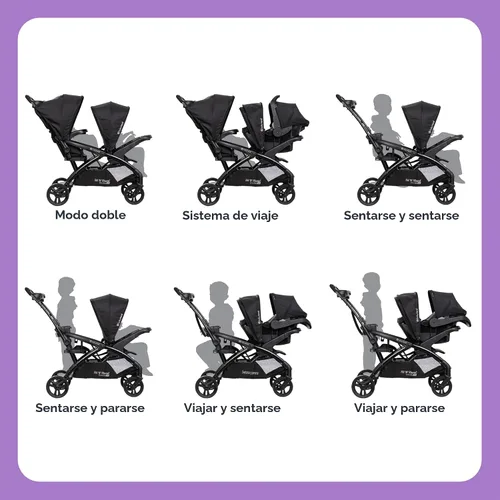 Vista 3 de Baby Trend Sit N' Stand® Double 2.0 Cochecito, Dash Black