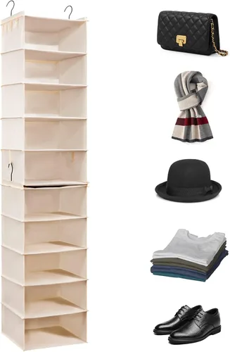 Vista 5 de Perchero para organizador y almacenamiento de armario, Fedora Panama Trilby Cowboy, sombrero de paja de ala ancha, organizador colgante de 10