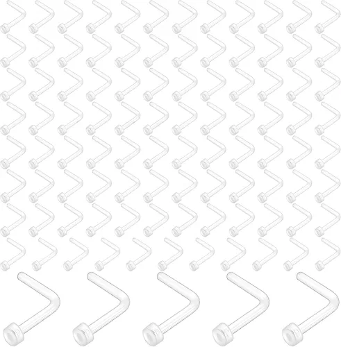 Vista 9 de NEWITIN 100 aretes de nariz transparentes de 0.71 onzas para cirugía, en forma de L, retenedores de piercing transparentes, joyería de piercing