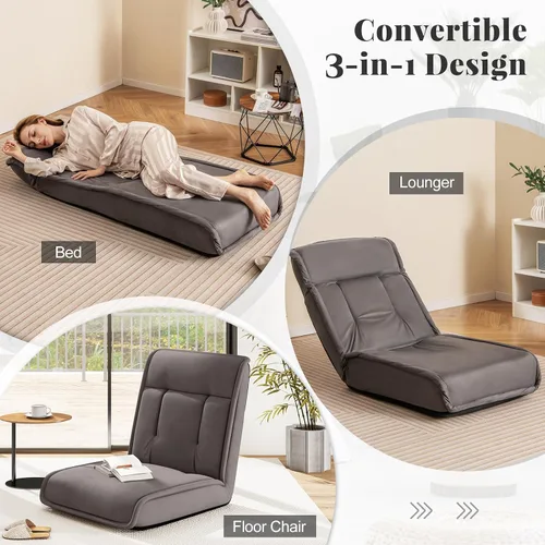 Vista 5 de COSTWAY Silla plegable de suelo, sofá convertible con respaldo ajustable de 14 posiciones, reposacabezas ajustable de 5 posiciones, silla acolchada