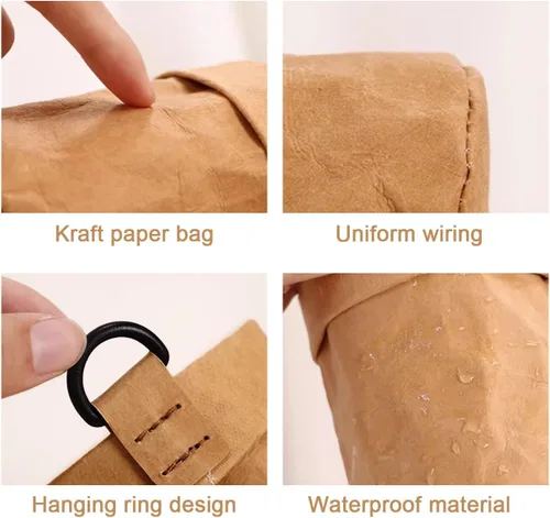 Vista 6 de OLizee® Bolsa de papel kraft impermeable para coche, organizador de ventilación de aire, bolsa de almacenamiento universal para gafas de sol