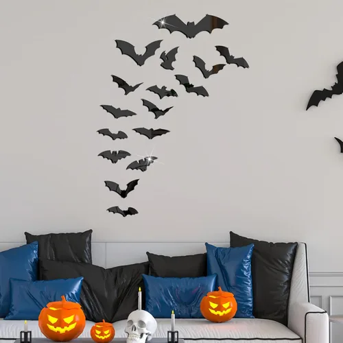 Vista 8 de CREATCABIN Adhesivo acrílico para espejo de murciélagos de Halloween, decoración de pared negra, extraíble, autoadhesiva, impermeable