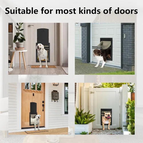 Vista 6 de MAVRICPOWER Puerta grande resistente a la intemperie para perro, con dos paneles de bloqueo deslizantes, puerta de aluminio para puerta exterior