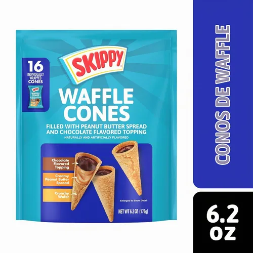 Vista 4 de SKIPPY Waffle Cones, Sweet & Salty Snack, 16 Individually Wrapped Cones