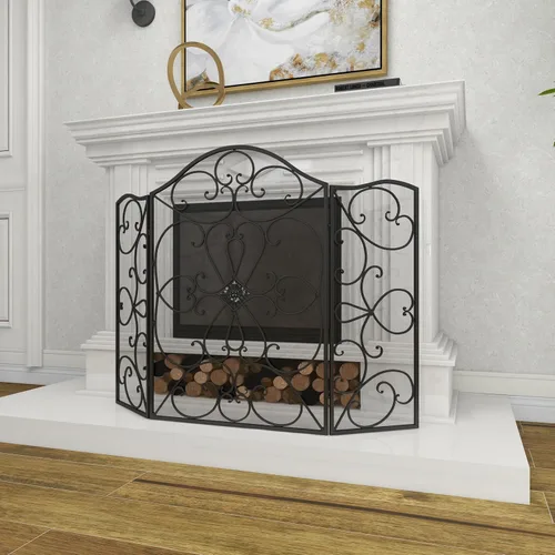 Vista 9 de Deco 79 Pantalla de metal para chimenea, pantalla de 49 x 1 x 36 pulgadas El panel plegable de la guardia 3 de la chispa del fuego de la voluta