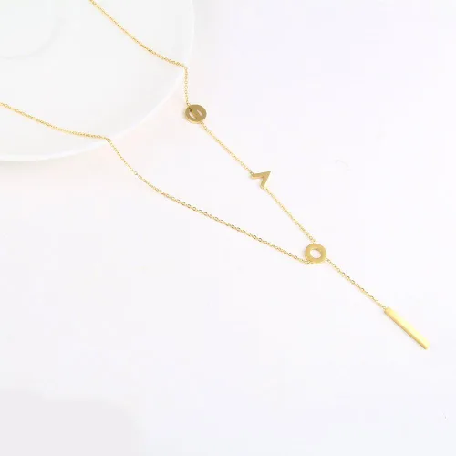 Vista 3 de LUREME Collar con forma de Y de acero inoxidable para mujer (nl005577), Acero inoxidable, Circón