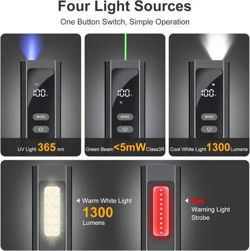 Vista 2 de EDC Flat Flashlight 4 in 1 Pocket Magnetic Flashlight High Lumens Work Light with Green Beam & UV Light & Warning Light Combo EDC Rechargeable Negro