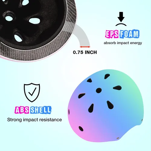Vista 5 de Casco de bicicleta ajustable con gradiente de color y coderas y rodilleras - Casco para niños y niñas para patinaje, edades 3-14 Ideal
