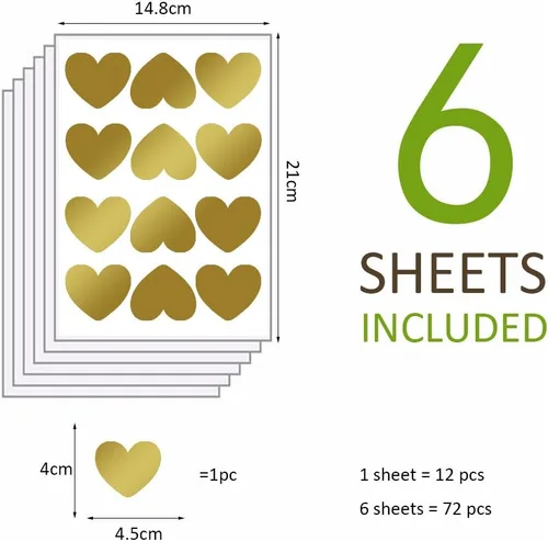 Vista 2 de Amaonm - 72 calcomanías de pared de corazón dorado brillante removibles, calcomanías de vinilo para decoración de pared para paredes del hogar