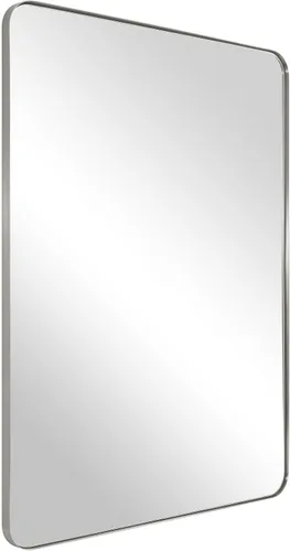 Vista 33 de ANDY STAR Espejo de pared cuadrado para baño, espejo de baño negro mate de 24 x 24 pulgadas, espejo de metal de esquina redondeada en marco de acero