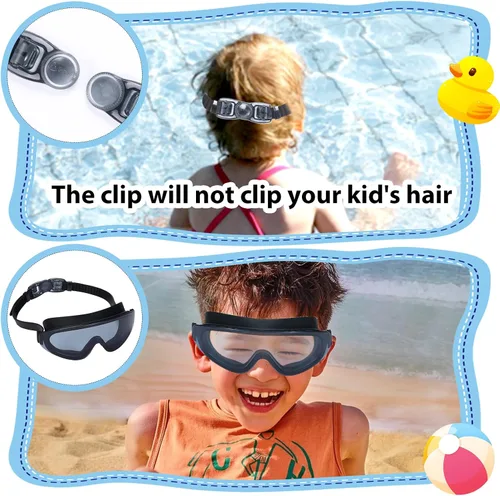Vista 6 de Theuzi Paquete de 3 gafas de natación para niños, gafas de natación con lente de visión amplia de una pieza de 3 a 15 años