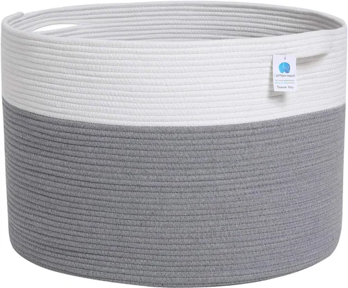 Vista 17 de Cesta grande de cuerda de algodón de tamaño máximo de 24 x 24 x 17 pulgadas, cesta de almacenamiento extragrande, cesta de lavandería tejida