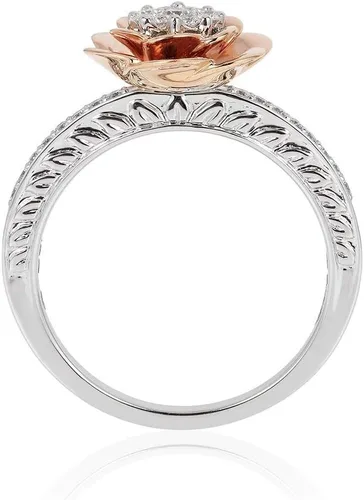 Vista 4 de Jewelili Enchanted Disney Fine Jewelry Anillo compuesto de oro rosa de 14 quilates sobre plata esterlina 1/4 Cttw Belle Rose