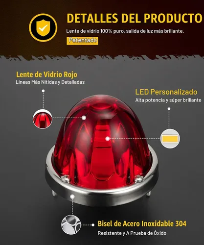 Vista 3 de Partsam 2 piezas de luces de señal de giro con lente de vidrio rojo en forma de sandía [patentado], luces de marcador lateral rojo con LED con bisel