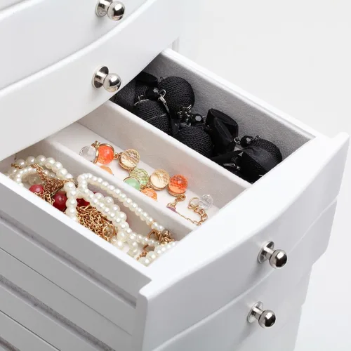 Vista 5 de Rowling Joyero grande de madera aretes collar pulseras organizador de 6 cajones M10 blanco