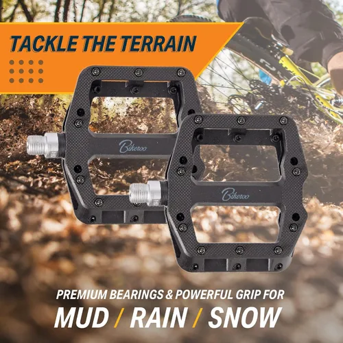 Vista 4 de Bikeroo Black Light Up Mountain Bike Pedals for Night Morning, MTB Platform w/Grip Pins, All Metal Construction, 9/16" Spindle